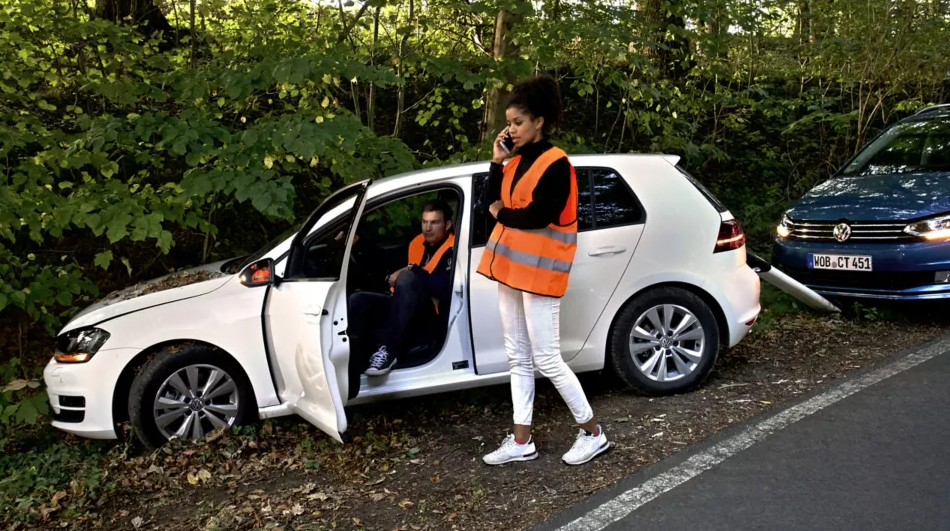 Girl on phone guy in car seat car accident